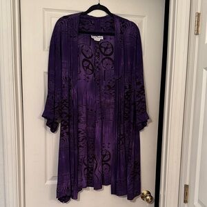 Sharon Anthony Purple and black Geometric Patterned long kimono cardigan
